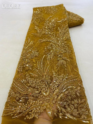 Image of Fashion French Mesh Embroidery Beaded Lace Fabric African Nigerian Sequins Lace For Wedding Dress-FrenzyAfricanFashion.com