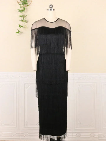 Image of 2024 Women Fringe Party Dresses Elegant Net Shoulder Sleeveless Large Size Long Dress for Birthday Dinner Event Wedding Guest-FrenzyAfricanFashion.com