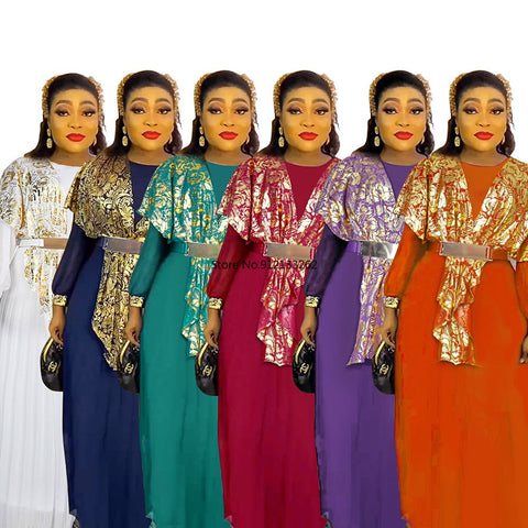 Image of Chiffon Dresses Women Plus Size Evening Party Long Dress Dashiki Print Muslim Abaya Kaftan-FrenzyAfricanFashion.com
