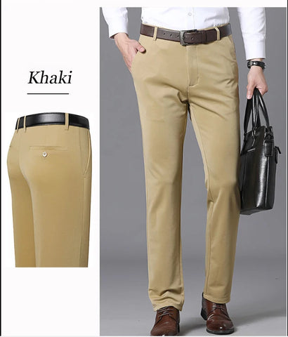 Image of Men's Trousers Summer Thin Business Casual Pants Classic Solid Color Elastic Comfortable Loose Straight Brand Men's Wear-FrenzyAfricanFashion.com