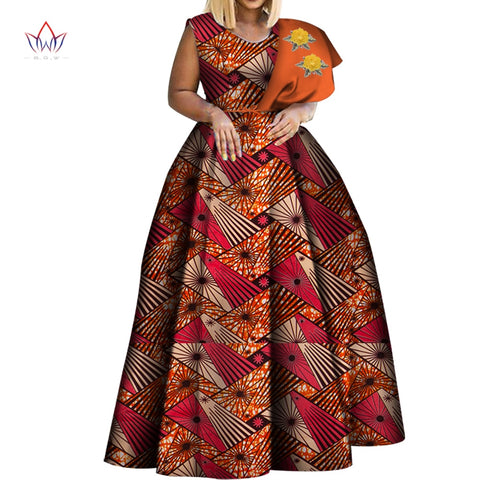 Image of Dashiki African Print Dresses One-shoulder Party Dress Plus Size African Dresses-FrenzyAfricanFashion.com