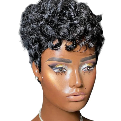 Image of Pixie Wigs for Women, Short Black & Curly-FrenzyAfricanFashion.com