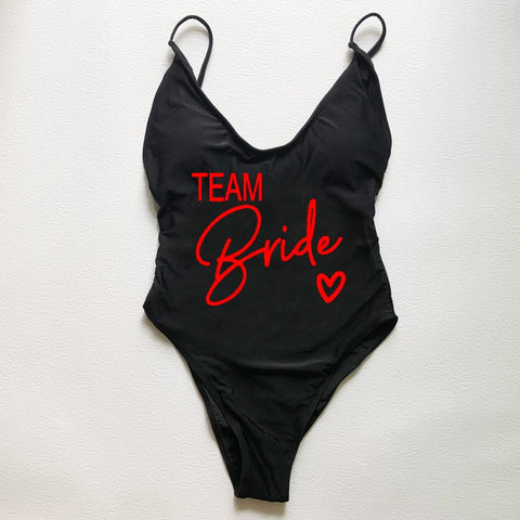 Image of Sexy Padded One Piece Swimsuit TEAM Bride love Swimwear Women Summer Beachwear Bachelor Party Plus Size Bathing Suit Swimming-FrenzyAfricanFashion.com