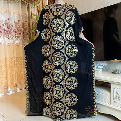 Image of Women Abaya African Embroidery Flower Dress With Scarf-FrenzyAfricanFashion.com