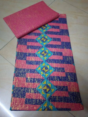 Image of Blue kente Wax Print Fuchsia Fabric Dress Craft DIY Cotton Nananom-FrenzyAfricanFashion.com