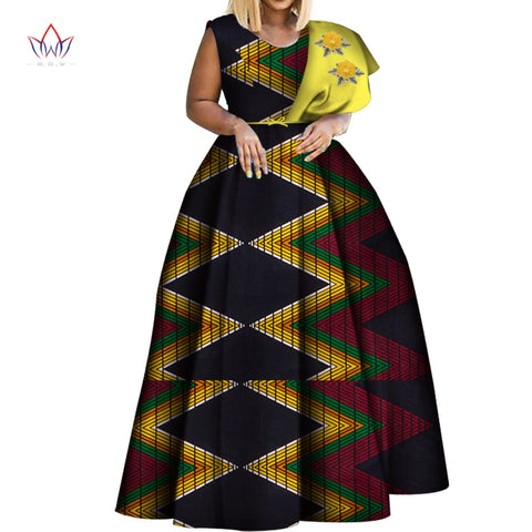 Image of Dashiki African Print Dresses One-shoulder Party Dress Plus Size African Dresses-FrenzyAfricanFashion.com