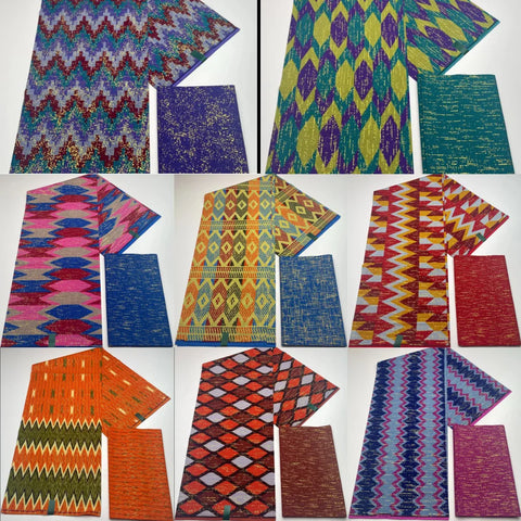 Image of Kente Gold Real Wax Fabric Nigeria Ghana Style Sewing Dress Craft Cotton Fabric 6 Yard (2 + 4)-FrenzyAfricanFashion.com