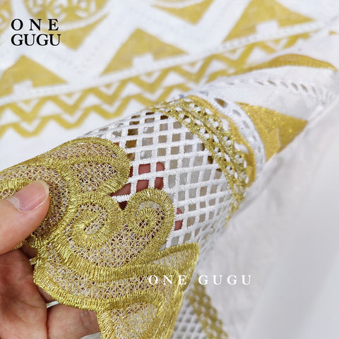 Image of Lace Bazin Riche Dress Dashiki Gold Brocade Embroiderey Wedding Party Gown-FrenzyAfricanFashion.com