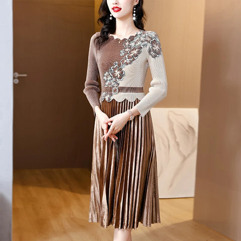 Image of Women's Pleated Long Sleeve Dress-FrenzyAfricanFashion.com