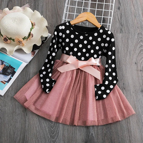 Image of Polka Dot Long Sleeve Tulle Kids Princess Dresses Girls Spring Autumn Wedding Birthday Party-FrenzyAfricanFashion.com