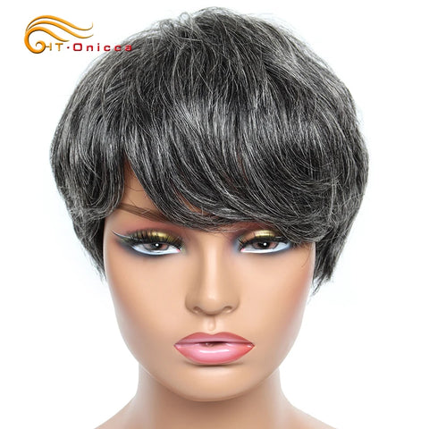 Image of Cheap Human Hair Wigs Short Bob Pixie Cut Wig Human Hair For Women perruque cheveux humain Brazilian Hair Colored Wig With Bangs-FrenzyAfricanFashion.com