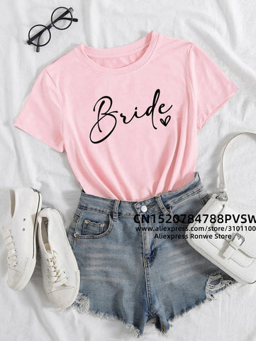Image of Team Bride Heart Evjf Hen Party Women Gropu T-shirt Girl Wedding Female Tops Tee Camisetas Mujer Female Black Pink White Clothes-FrenzyAfricanFashion.com
