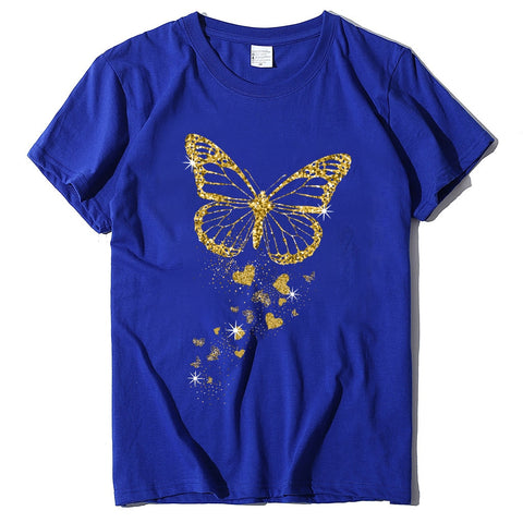 Image of Golden Butterfly Print Women T Shirt Short Sleeve O Neck Loose Women Tshirt Ladies Tee Shirt Tops Cloth-FrenzyAfricanFashion.com