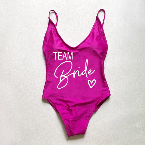 Image of Sexy Padded One Piece Swimsuit TEAM Bride love Swimwear Women Summer Beachwear Bachelor Party Plus Size Bathing Suit Swimming-FrenzyAfricanFashion.com
