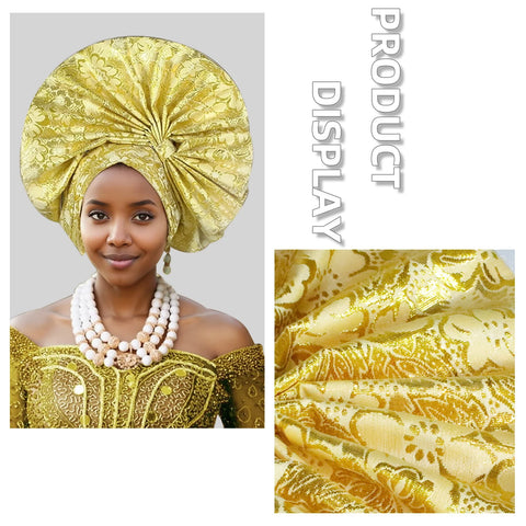 Image of Exaggerated Fan-shaped Auto Gele Alrady Made Headtie for Women African Lady Headwraps Wedding Party Head Ties Female Turban Cap-FrenzyAfricanFashion.com