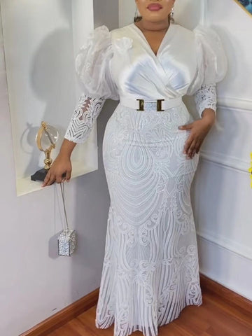 Image of Plus Size African Party Long Dresses Women Sequin Evening Gowns-FrenzyAfricanFashion.com