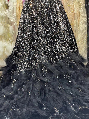 Image of French White Tulle 5 Yards Lace Fabric Fluffy Feather Voile Lace-FrenzyAfricanFashion.com