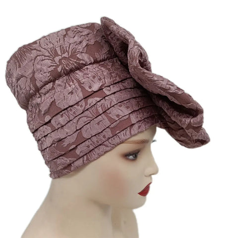 Image of Big Flowers Pleated Top Hats Headtie-FrenzyAfricanFashion.com