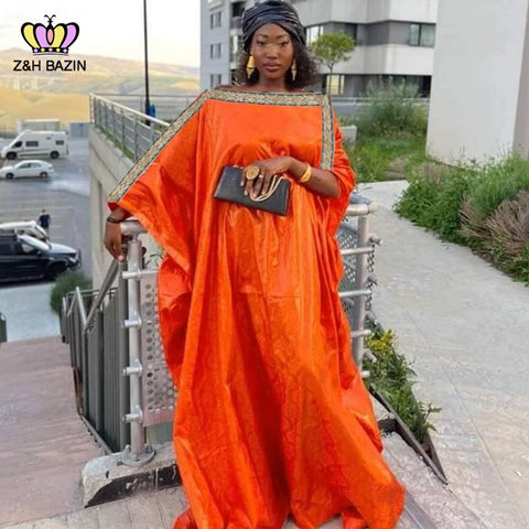 Image of Wedding Traditional Clothing Free Size Bazin Riche Dress-FrenzyAfricanFashion.com