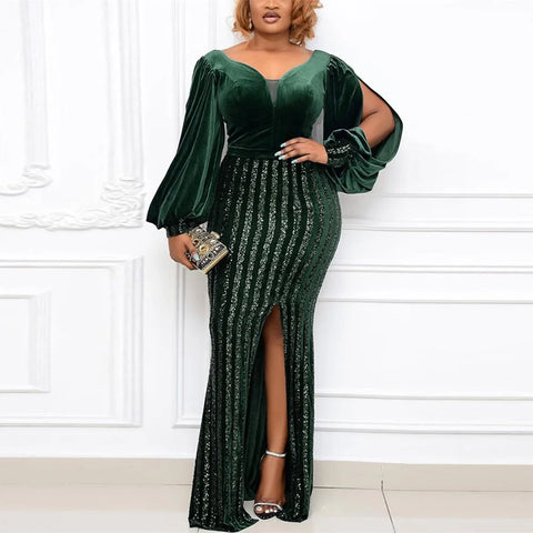 Image of Plus Size Clothing for Women 2021 Autumn African Women Long Sleeve Polyester Long Dress Maxi Dress African Dresses for Women-FrenzyAfricanFashion.com
