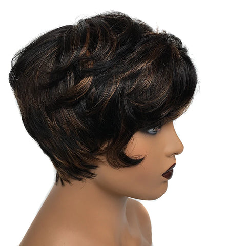 Image of Cheap Human Hair Wigs Short Bob Pixie Cut Wig Human Hair For Women perruque cheveux humain Brazilian Hair Colored Wig With Bangs-FrenzyAfricanFashion.com