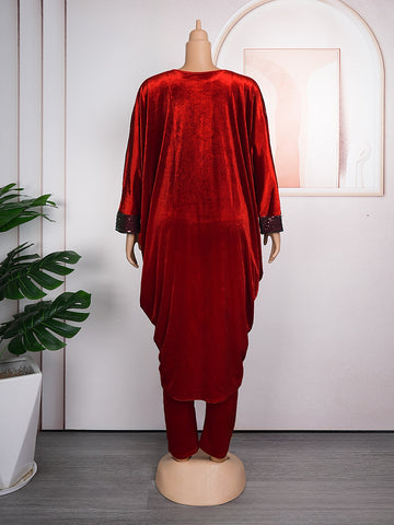 Image of Sequin Dress Women Outfits Autumn Velvet Tops Pants Trousers Suits-FrenzyAfricanFashion.com