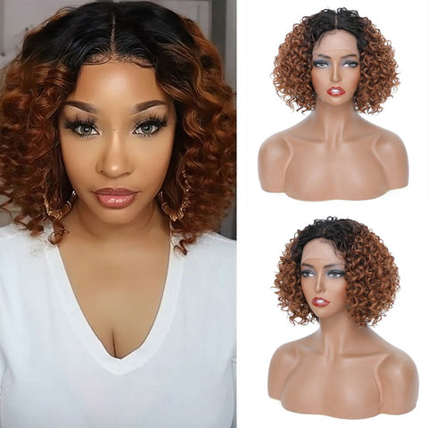 Image of Ombre Brown Kinky Curly Lace Front Wigs-FrenzyAfricanFashion.com