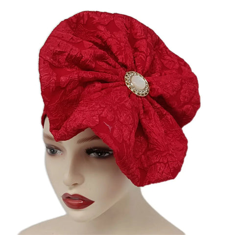 Image of Big Flowers Pleated Top Hats Headtie-FrenzyAfricanFashion.com