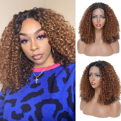 Image of Ombre Brown Kinky Curly Lace Front Wigs-FrenzyAfricanFashion.com