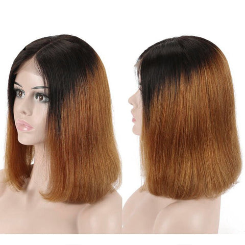 Image of SPARK Ombre 1B/30 Bob Peruvian Straight Highlight 13x4 Lace Frontal Short Bob Wig Remy Hair 4x4 Lace Closure Human Hair Wigs-FrenzyAfricanFashion.com