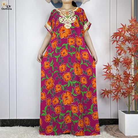 Image of Abaya Cotton Floral Printing Loose Maxi Casual Dress-FrenzyAfricanFashion.com
