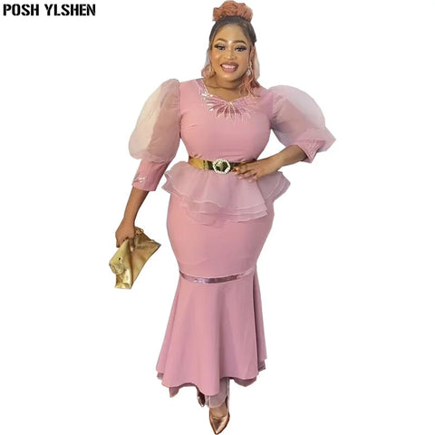 Image of Plus Size Dresses Women Organza Ruffles Sleeves Outfits-FrenzyAfricanFashion.com