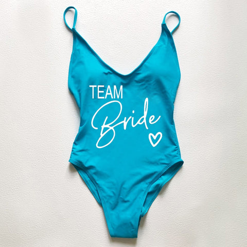 Image of Sexy Padded One Piece Swimsuit TEAM Bride love Swimwear Women Summer Beachwear Bachelor Party Plus Size Bathing Suit Swimming-FrenzyAfricanFashion.com