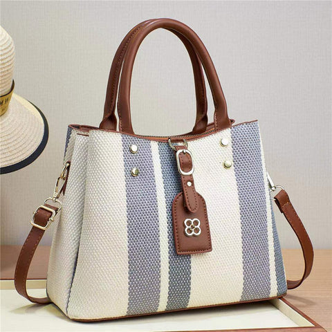 Image of Business Women's New Handheld Crossbody Shoulder Tote Bag Striped Fashion Large Capacity Contrast Color Portable Satchel Handbag-FrenzyAfricanFashion.com