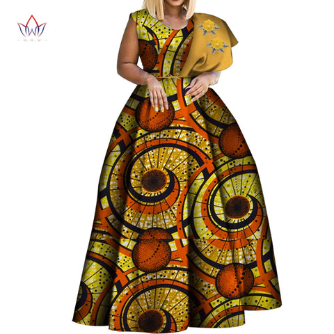 Image of Dashiki African Print Dresses One-shoulder Party Dress Plus Size African Dresses-FrenzyAfricanFashion.com