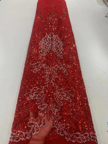 Image of Luxurious Sequence Lace Fabrics With Sequins Beaded-FrenzyAfricanFashion.com