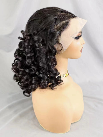 Image of Lace Frontal Wigs Loose Curly Bob Wig Remy Human Hair Natural Cornrow Braided Women hair-FrenzyAfricanFashion.com