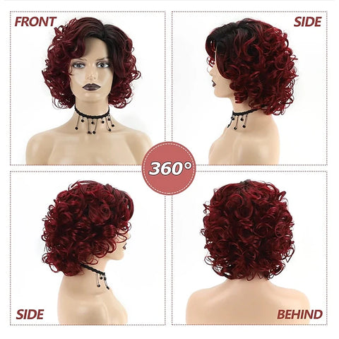 Image of HAIRJOY Synthetic Hair Short Burgundy Curly Wigs for Women Ombre Wine Red Short Wig-FrenzyAfricanFashion.com