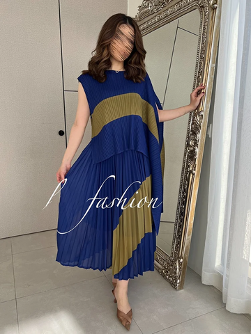 Image of Spring Fashion Pleated Two Piece Set For Women New Irregular Shawl Top + Long Elastic Waist Swing A-line Skirt-FrenzyAfricanFashion.com