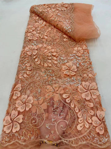 Image of Purple Latest Nigerian Lace Fabrics Bead sequins Fabrics For Wedding 5Yards-FrenzyAfricanFashion.com