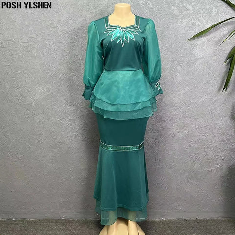 Image of Plus Size Dresses Women Organza Ruffles Sleeves Outfits-FrenzyAfricanFashion.com