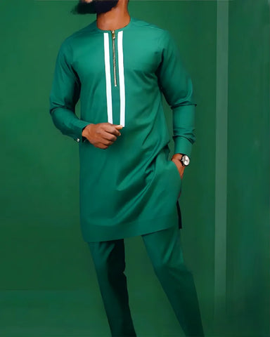 Image of African Men's Printed Top And Trousers Suit Wedding Dress Casual Slim Suit-FrenzyAfricanFashion.com