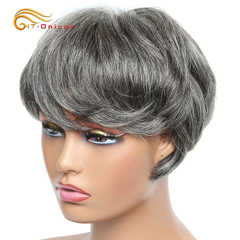 Image of Cheap Human Hair Wigs Short Bob Pixie Cut Wig Human Hair For Women perruque cheveux humain Brazilian Hair Colored Wig With Bangs-FrenzyAfricanFashion.com