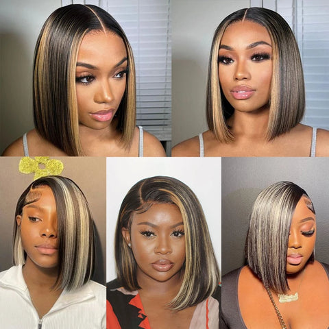 Image of Human Hair Bob Wig Short Bone Straight Bob Wig Lace Front-FrenzyAfricanFashion.com