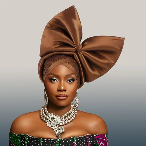 Image of African Party Evening Wedding Headtie for Women Fashion Summer Autumn Solid Color Headtie Women Caps-FrenzyAfricanFashion.com