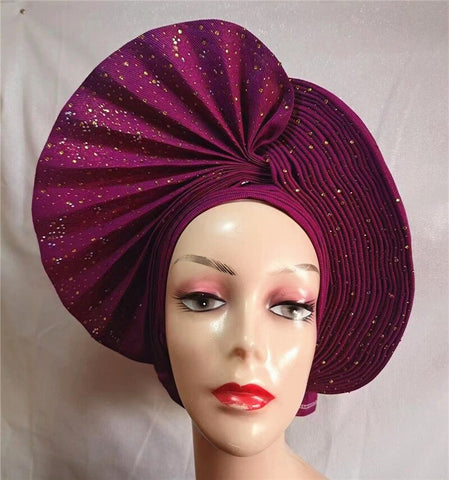 Image of sego gele headtie turbans for women hats for women auto gele headtie already made 2022 aso oke fashion bonnets head wraps-FrenzyAfricanFashion.com