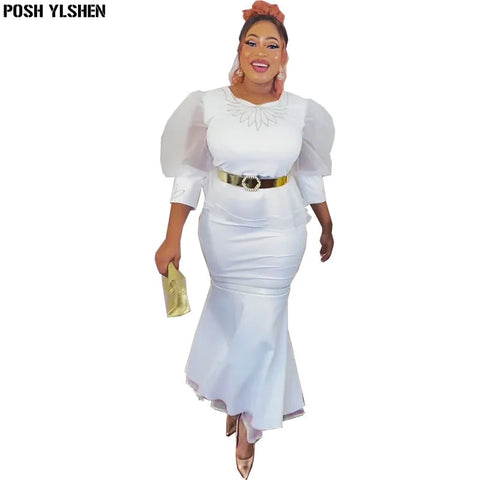 Image of Plus Size Dresses Women Organza Ruffles Sleeves Outfits-FrenzyAfricanFashion.com