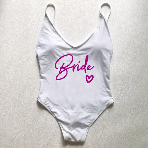 Image of Sexy Padded One Piece Swimsuit TEAM Bride love Swimwear Women Summer Beachwear Bachelor Party Plus Size Bathing Suit Swimming-FrenzyAfricanFashion.com