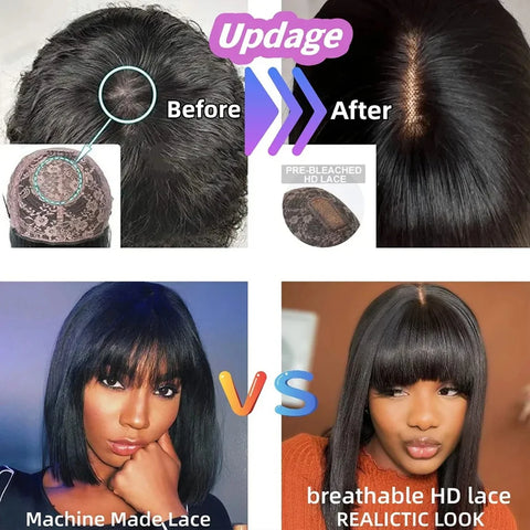 Image of Straight Human Hair Wigs With Bangs Short Bob For Women-FrenzyAfricanFashion.com