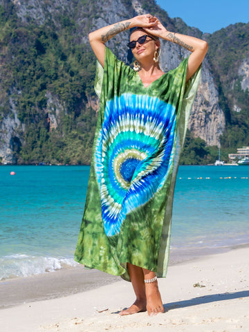 Image of Kaftan Dresses Women Bohemian Maxi Tie Dye Rayon Summer Holiday Bathing Suits-FrenzyAfricanFashion.com